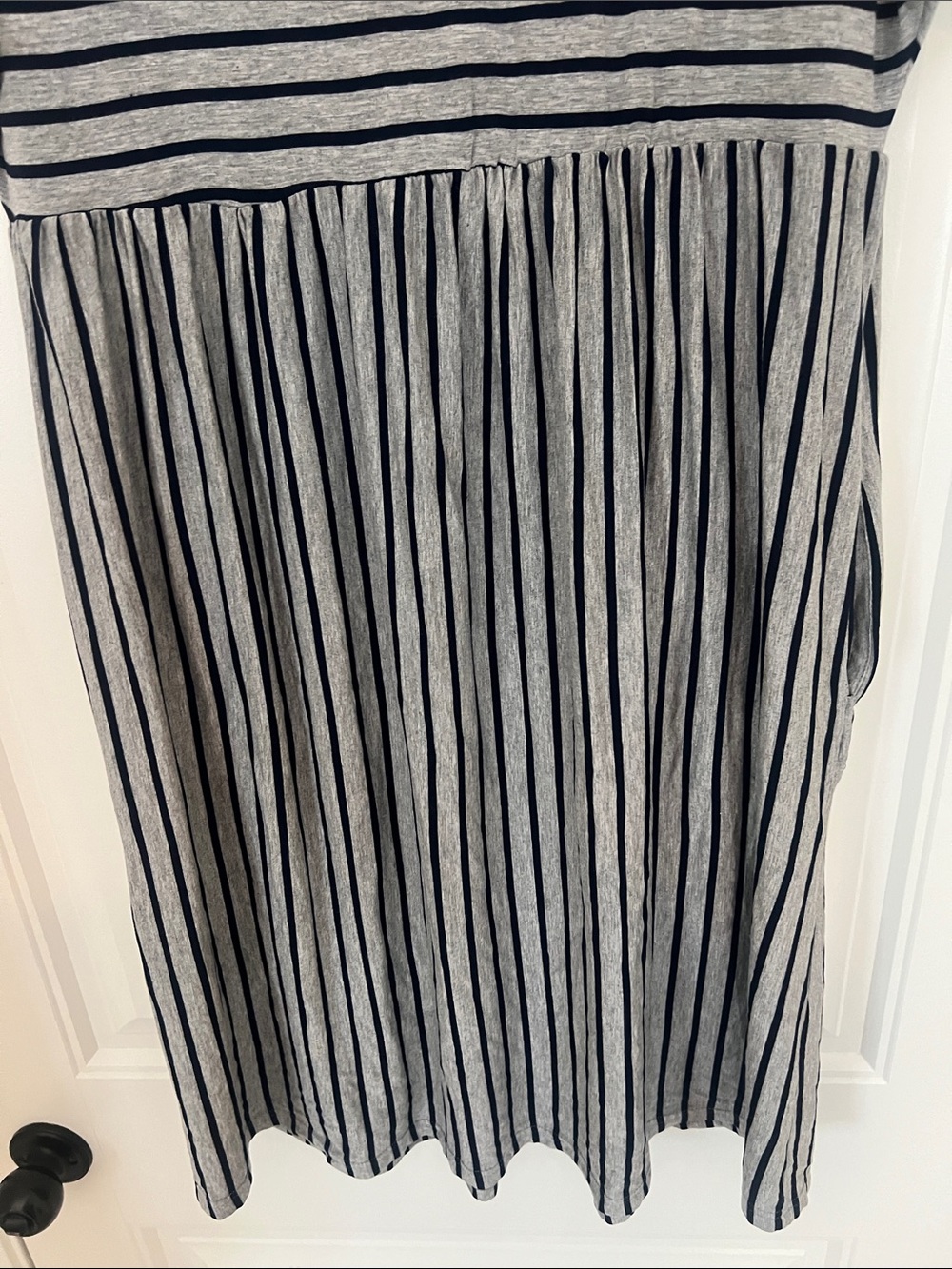 Suzanne Betro Women’s Gray with Black Stripes Short Sleeve Midi Dress Sz XL - Picture 11 of 15